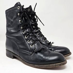 Justin Kiltie Roper Boots Vintage Black Leather Lace Up Size 7 C L0506 USA